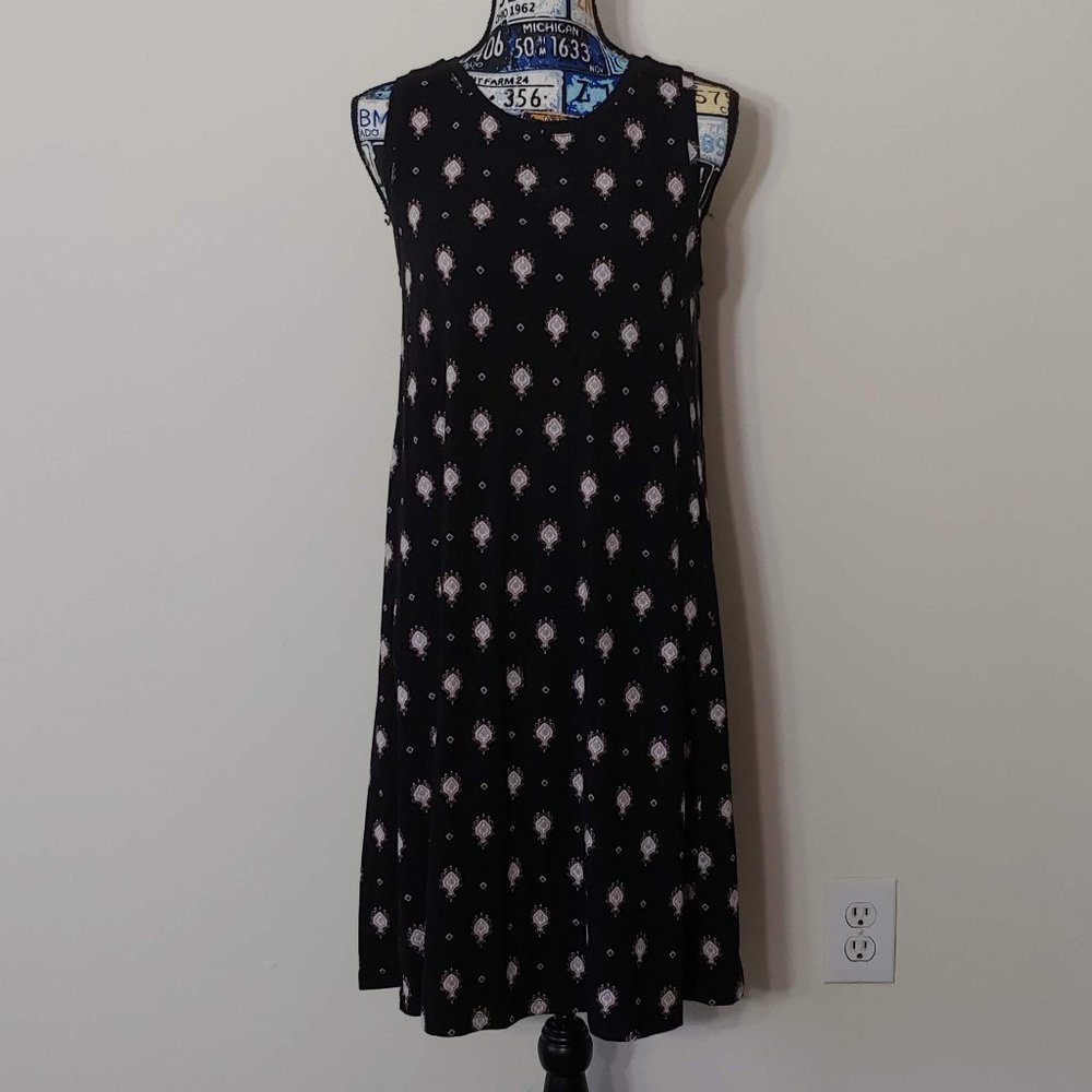 LOFT Black Sleeveless Slip Dress TALL Print